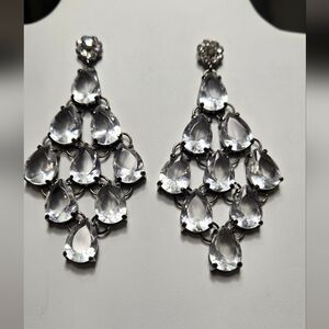 CN Vintage crystal silver tone rhinestones earrings chandelier style bling